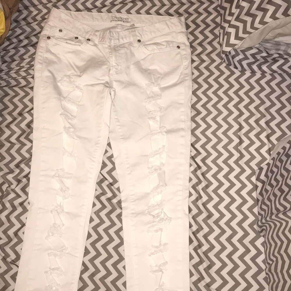 White Distressed bebe Jeans